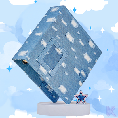 Denim A5 Kpop photocard binder with clear pocket – limited edition from Kpop Collect, perfect for collectors.